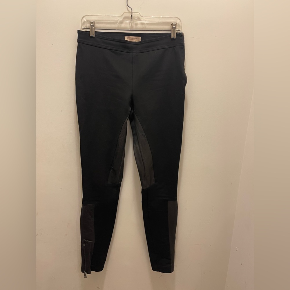 Burberry London Ponte Riding Pants Leggings Leather Patches